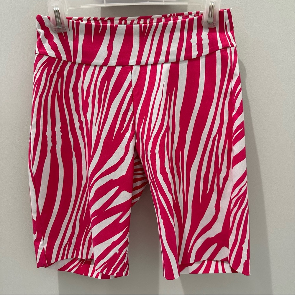 Krazy Larry Stretch Pink & White Zebra Print Pull On Bermuda Shorts size 2